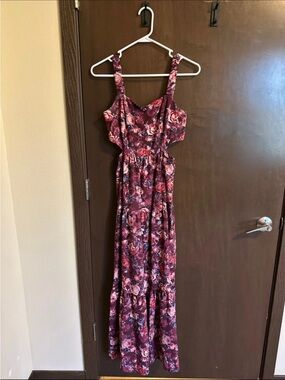 Rewind Floral Burgundy and Pink Maxi Dress with Spaghetti Straps
